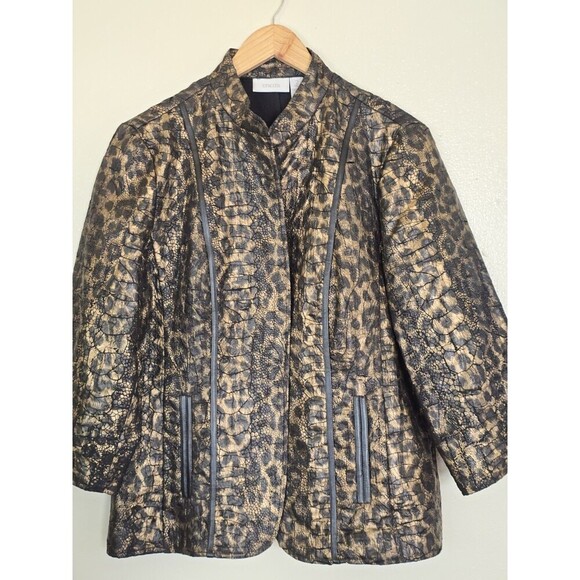 Chico's Textured Leopard Print Open Blazer Jacket Womens Size 2 Large 12 Animal - Picture 6 of 11